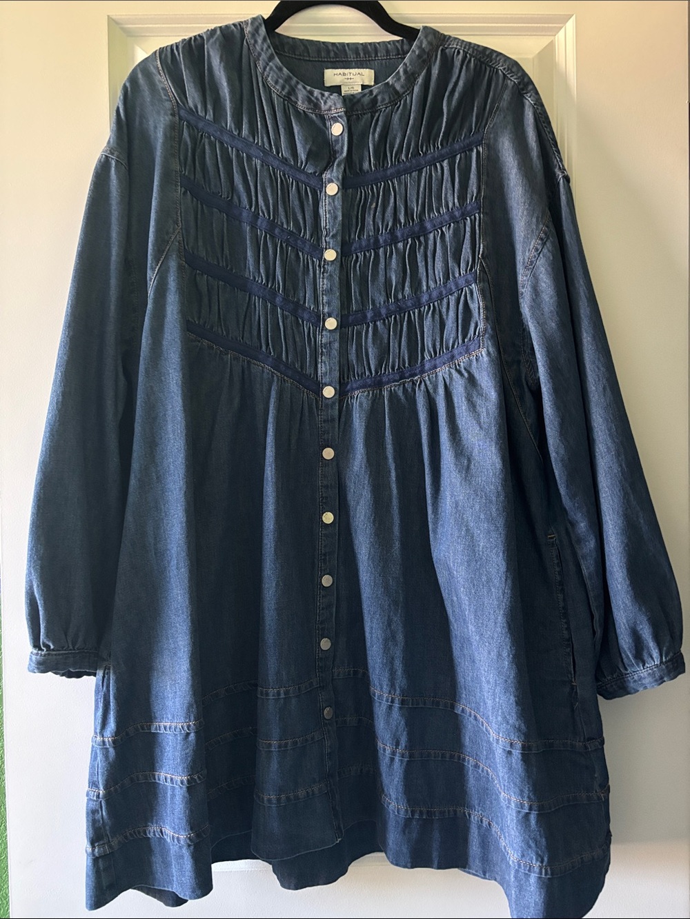 Habitual Navy Blue Denim Snap-Front Dress